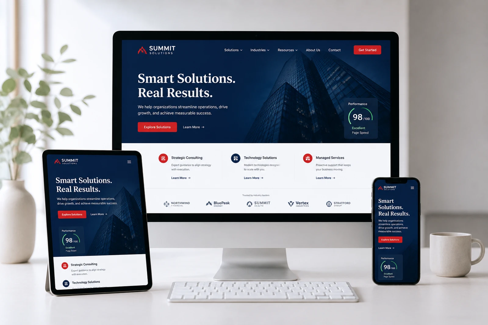 Website performance dashboard showing on desktop and mobile