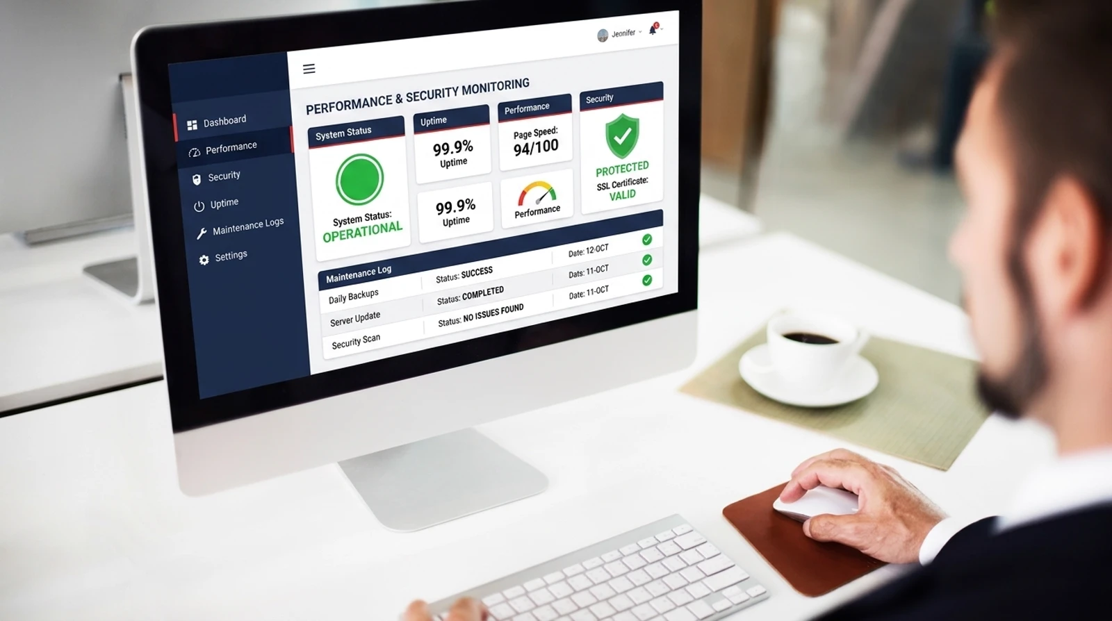 An IT professional monitoring system status